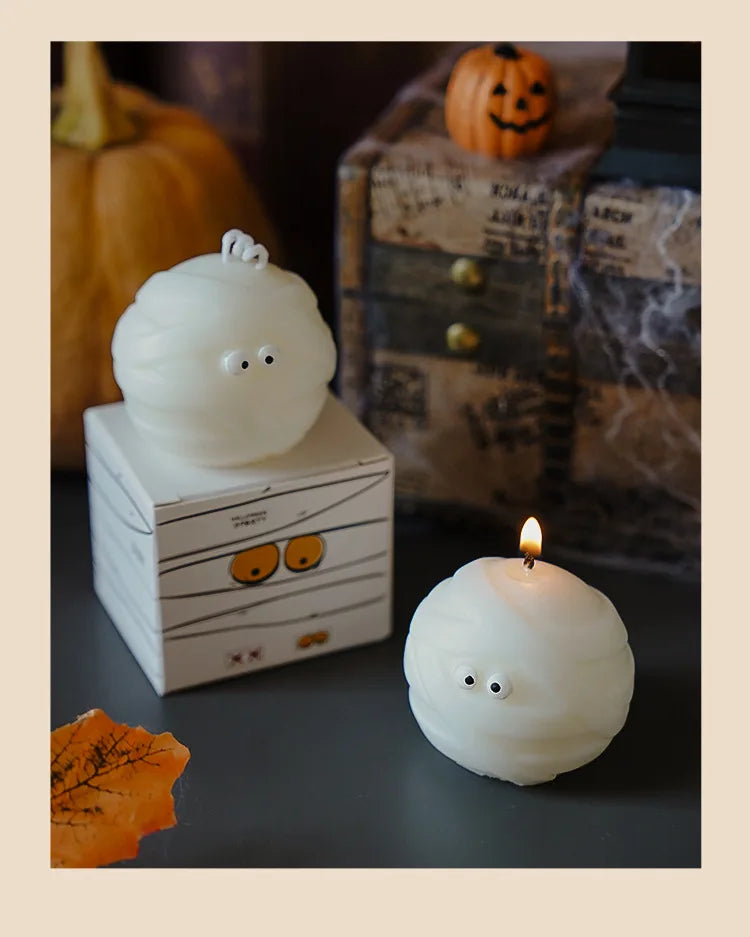 Halloween Kynttiläsarja – Käsintehdyt Tuoksukynttilät (Kallo, Kurpitsa, Hautakivi)