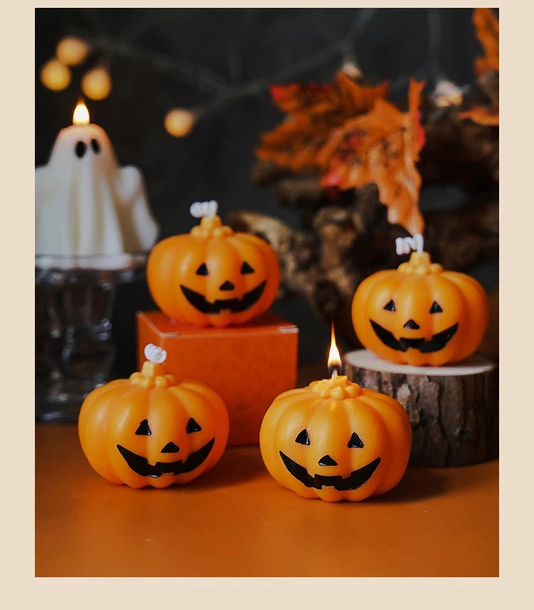 Halloween Kynttiläsarja – Käsintehdyt Tuoksukynttilät (Kallo, Kurpitsa, Hautakivi)