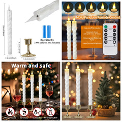 6Pcs Flameless LED Taper Candle Set with Timer and Holders