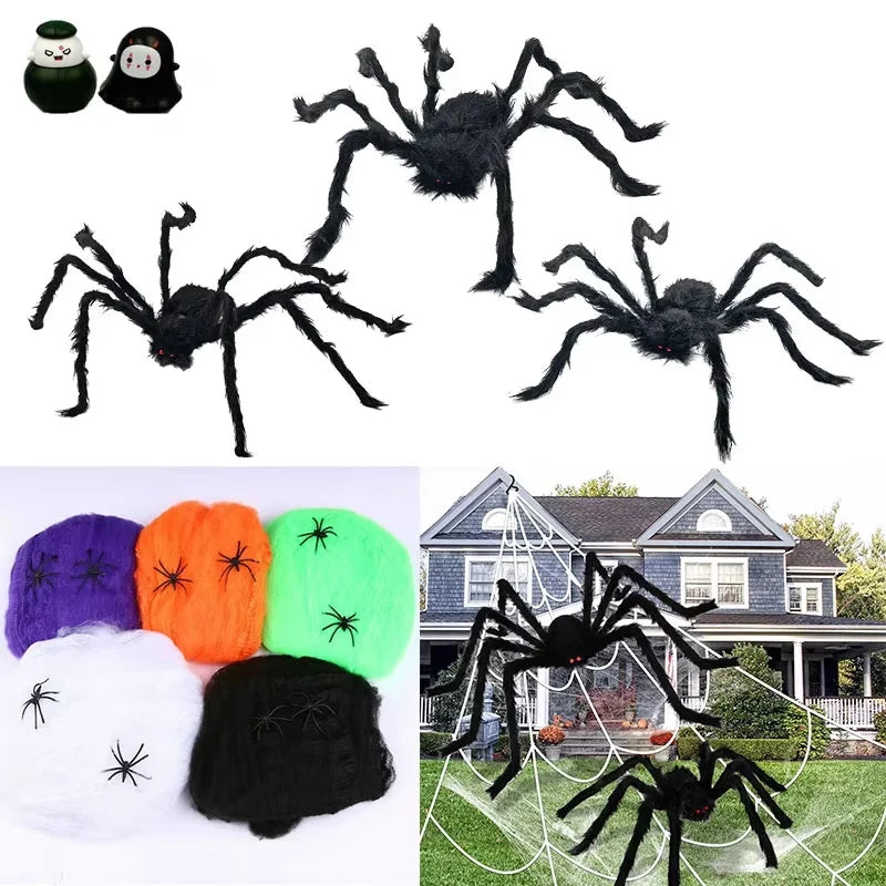 Halloween Spider Web with Spiders – Haunted House Decoration Set - candletown.net