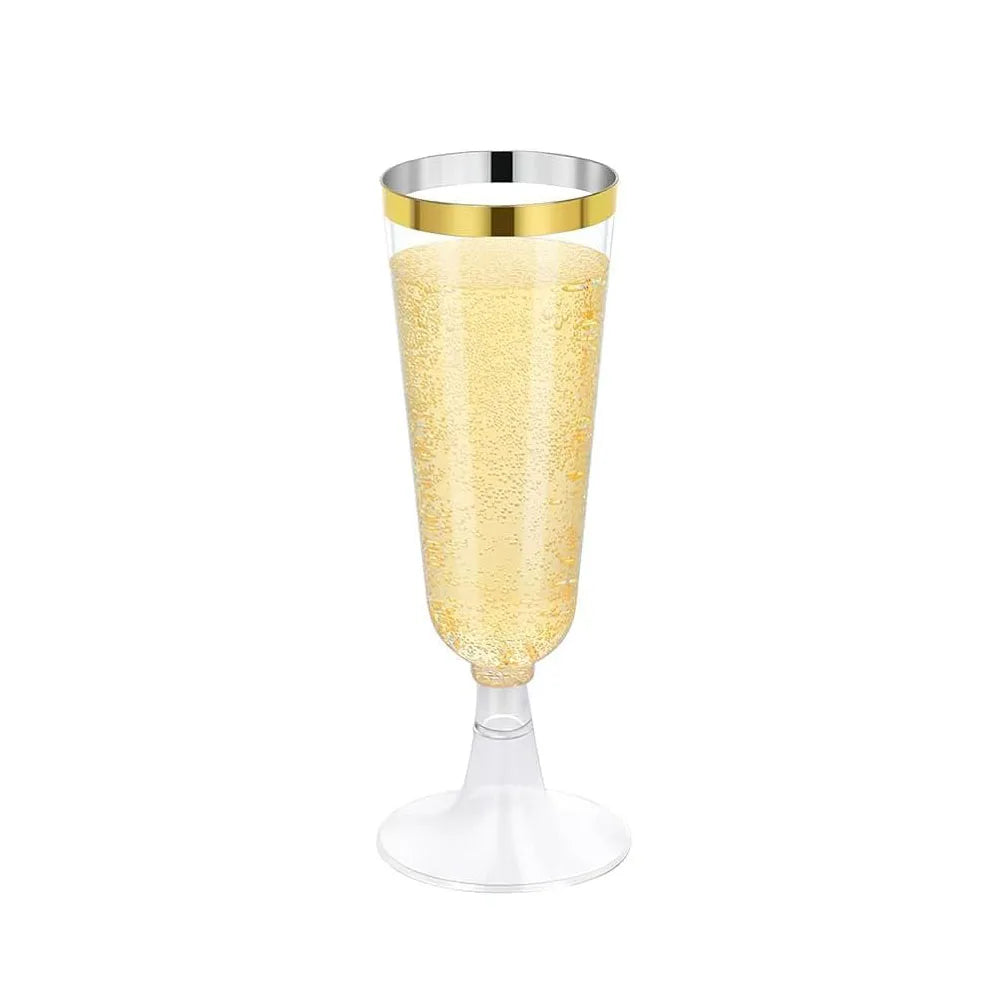 Disposable Champagne Glasses with Gold Rim - candletown.net