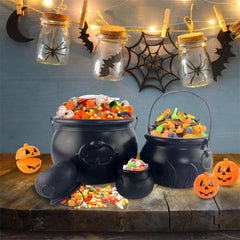 Black Plastic Cauldron Candy Bucket – Halloween Trick or Treat Jar