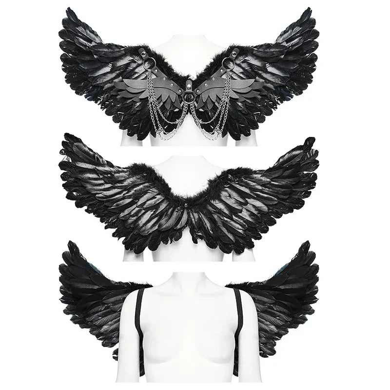Punk Feather Wing Harness with Chains – Halloween & Party Accessory