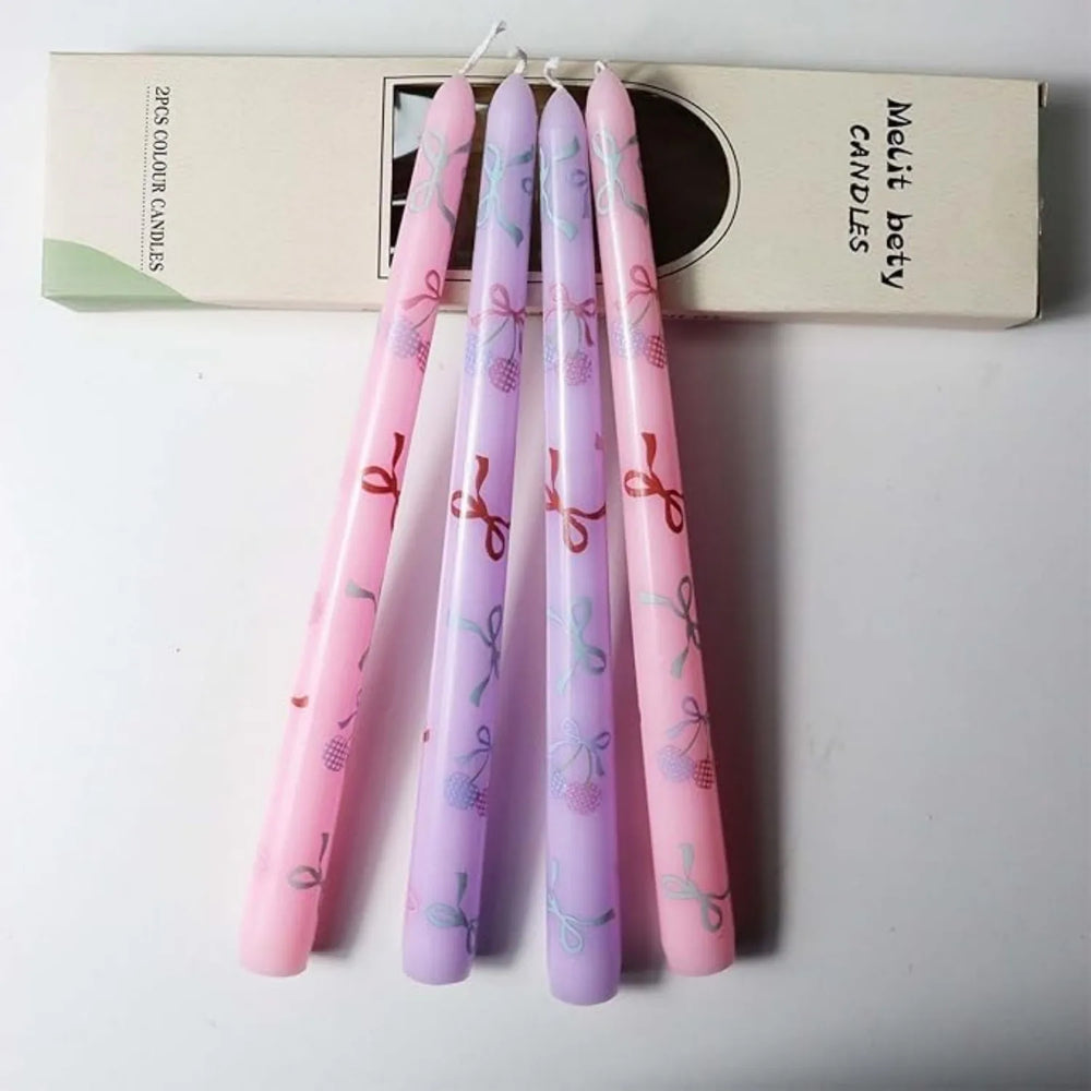 Printed Taper Candles with Cherry & Heart Design - candletown.net