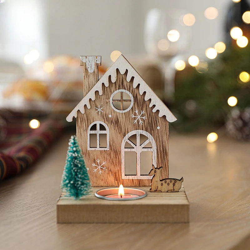 Wooden Christmas House Candle Holder