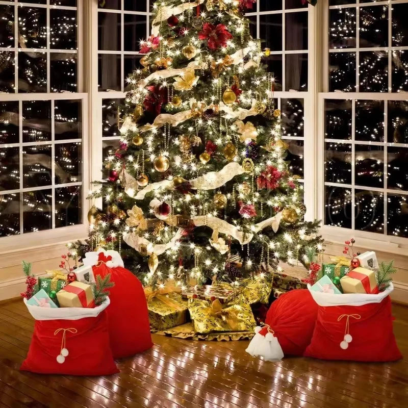 Santa Claus Christmas Gift Bag – Red Drawstring Sack for Presents