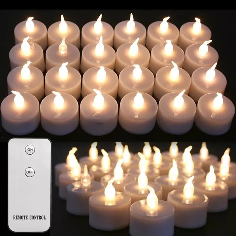 24-Pack Flickering LED Tea Light Candles – Remote & Flameless Decor