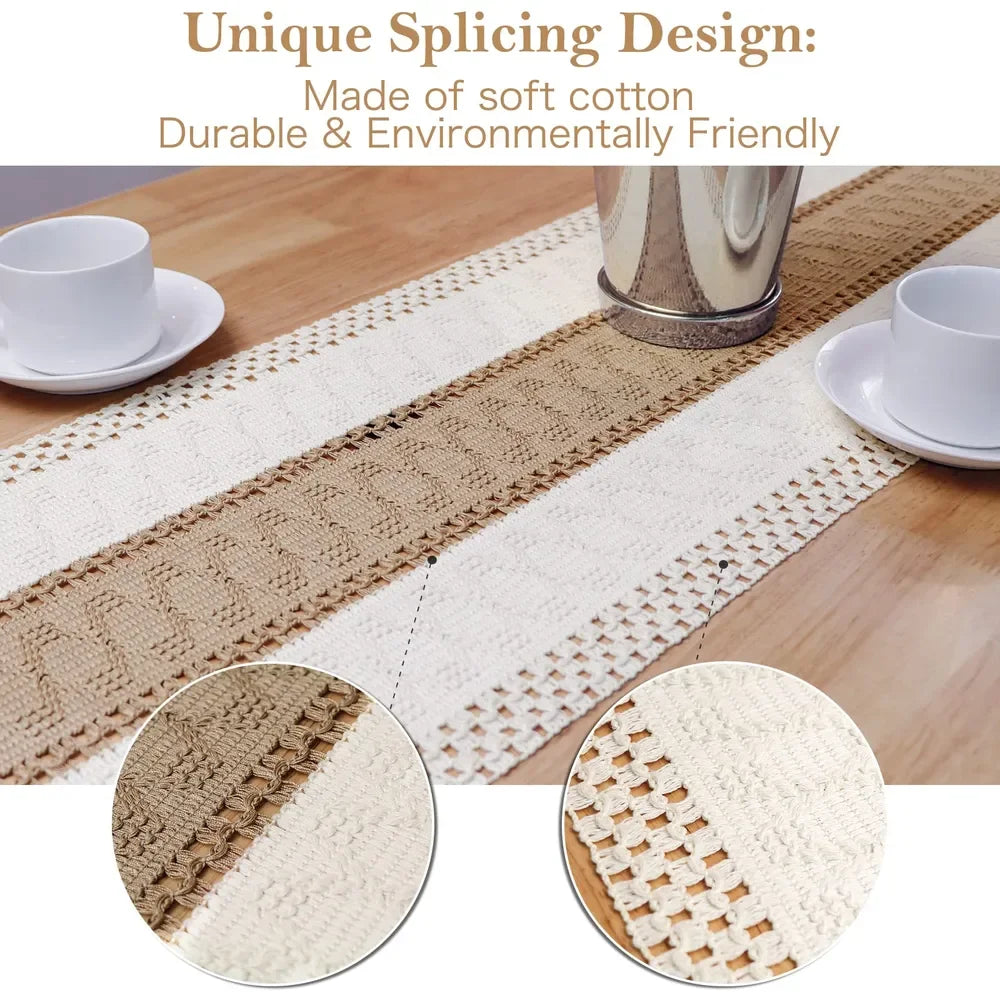 Boho Farmhouse Linen Table Runner with Tassels - candletown.net