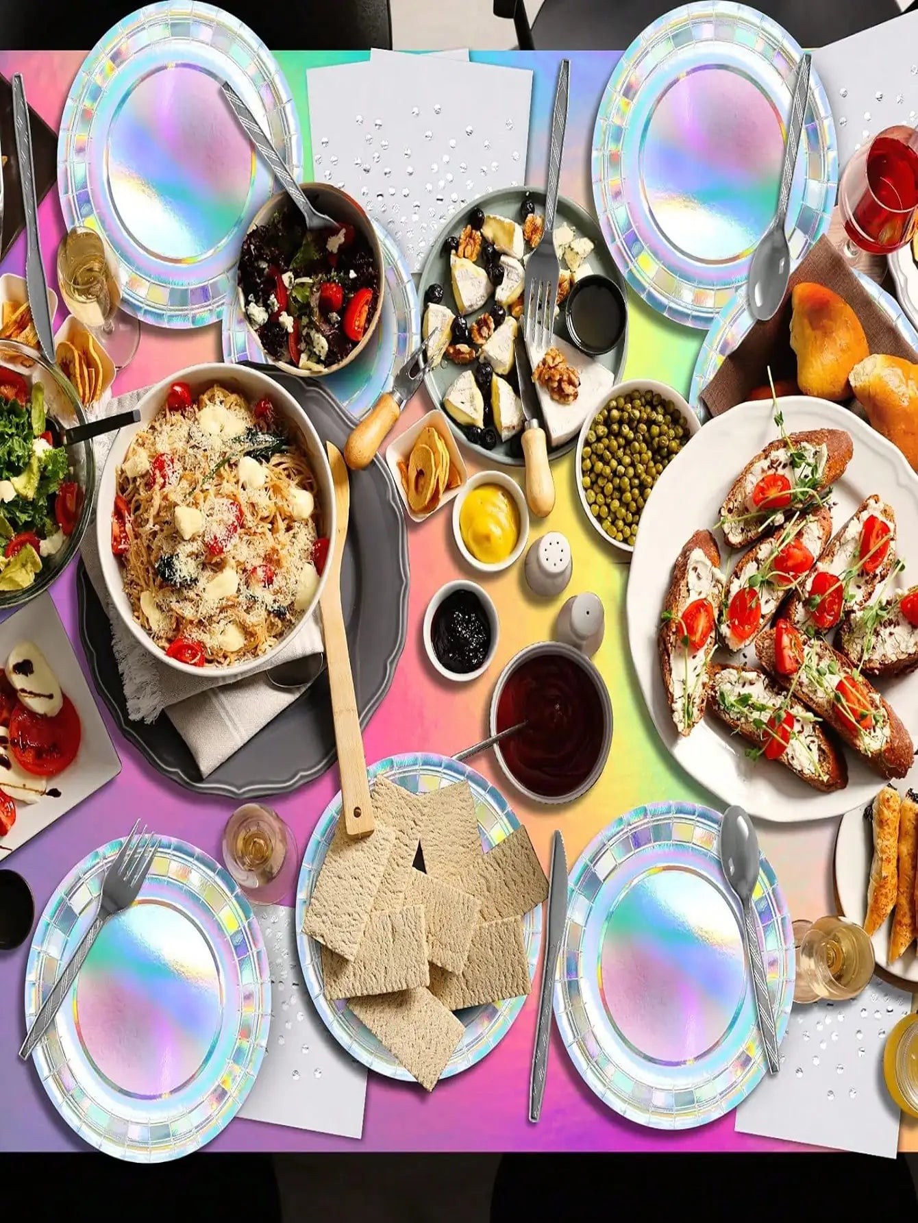 Rainbow Holographic Party Tableware Set