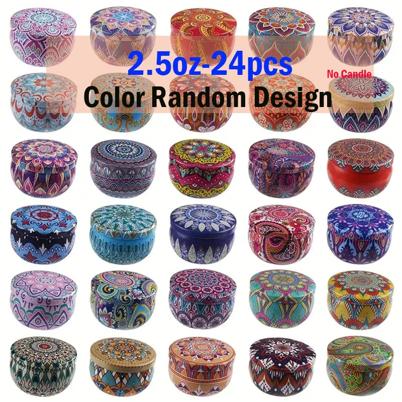 Printed Tin Candle Jars 2.5oz, Lids, Circle Heart or Butterfly