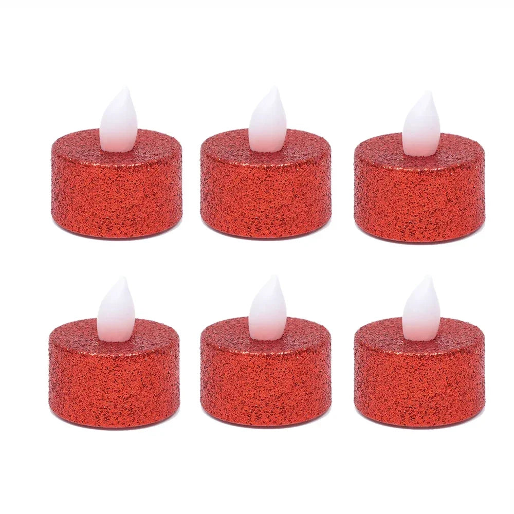 Gold or Silver Glitter LED Flameless Tealight Candles – 3/6/12pcs Set