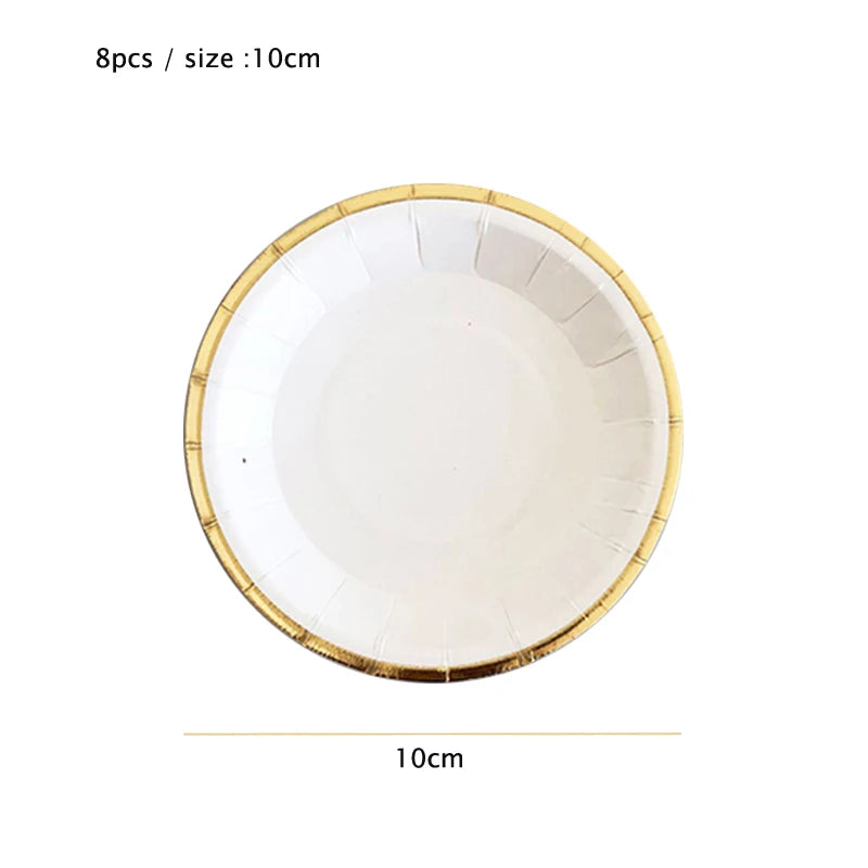 White & Gold Disposable Tableware Set