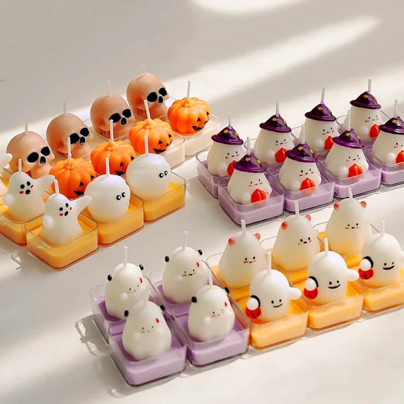 Cute Halloween Tealight Candles – Pumpkin & Skull Designs