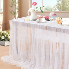 White Pearl Table Runner – Lace Tulle Wedding Decor