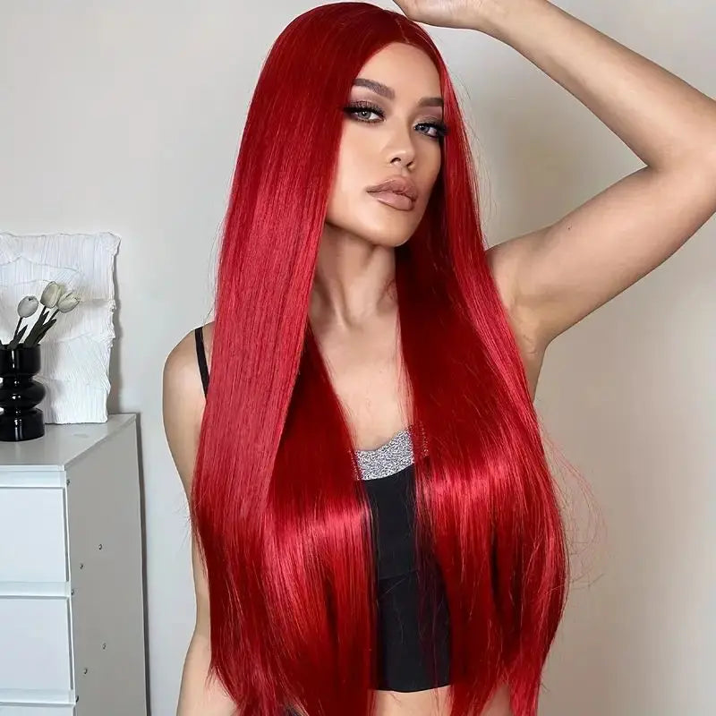 Long Straight Synthetic Wig with Bangs – Natural Look Wig for Women