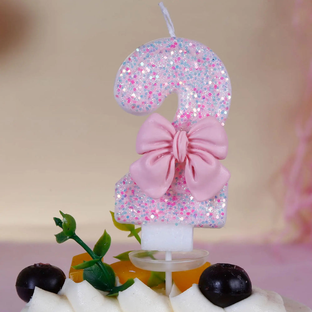 Pink Bow Number Candle – Elegant Cake Topper for Birthdays & Celebrations - candletown.net