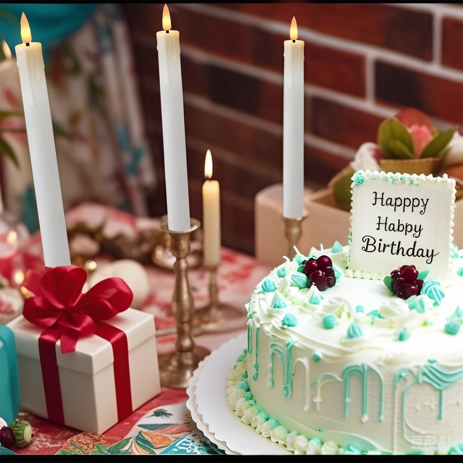 6Pcs Flameless LED Taper Candle Set with Timer and Holders