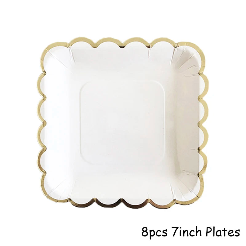 White & Gold Disposable Tableware Set