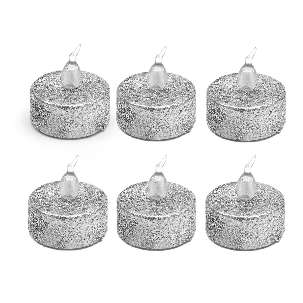 Gold or Silver Glitter LED Flameless Tealight Candles – 3/6/12pcs Set