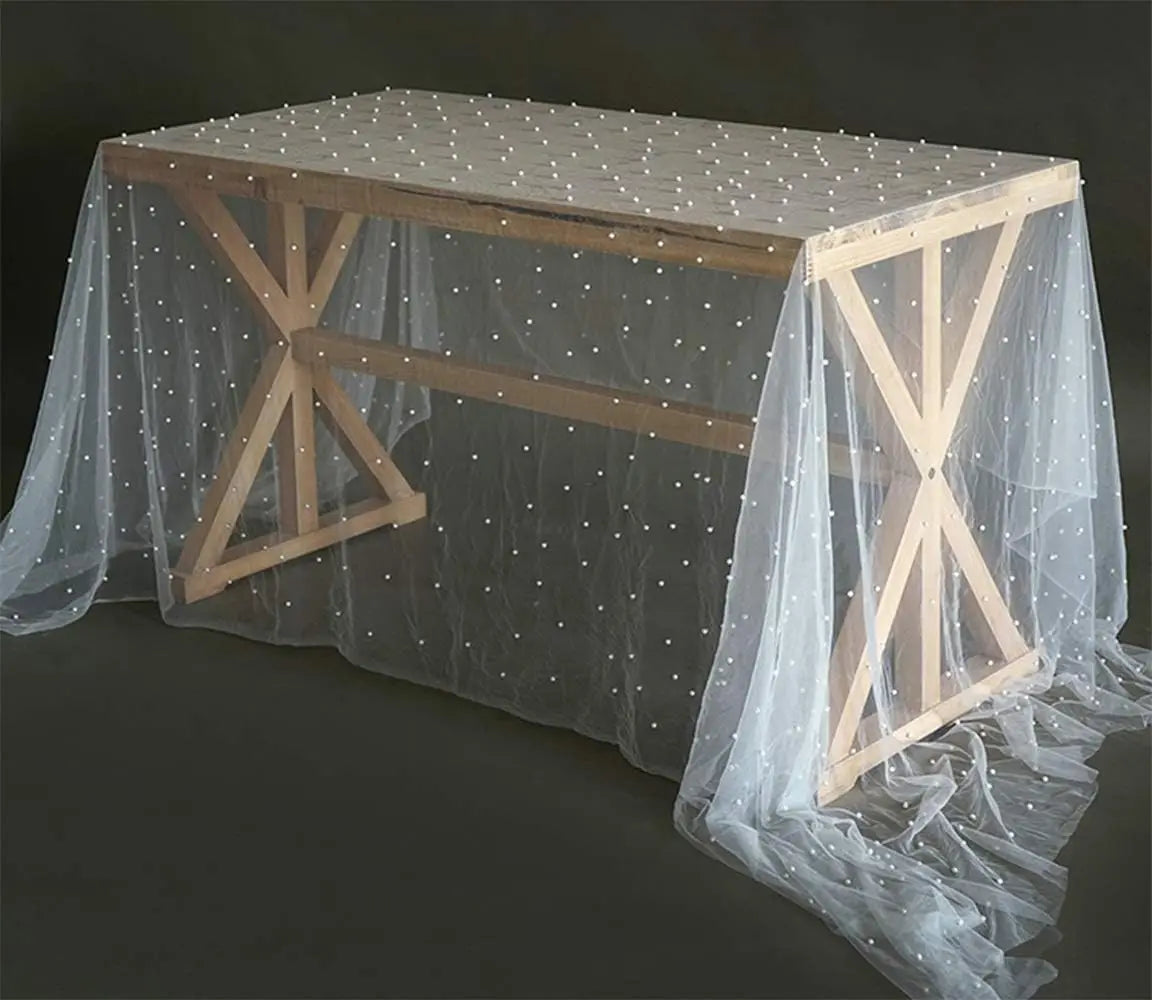 White Pearl Table Runner – Lace Tulle Wedding Decor