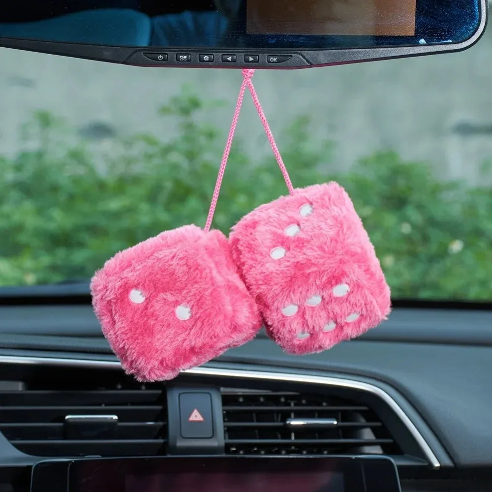 Retro 90s Fuzzy Dice – Plush Hanging Car Mirror Dice - candletown.net