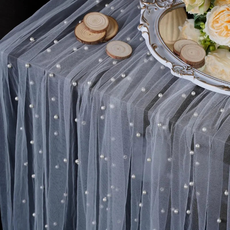 White Pearl Table Runner – Lace Tulle Wedding Decor - candletown.net