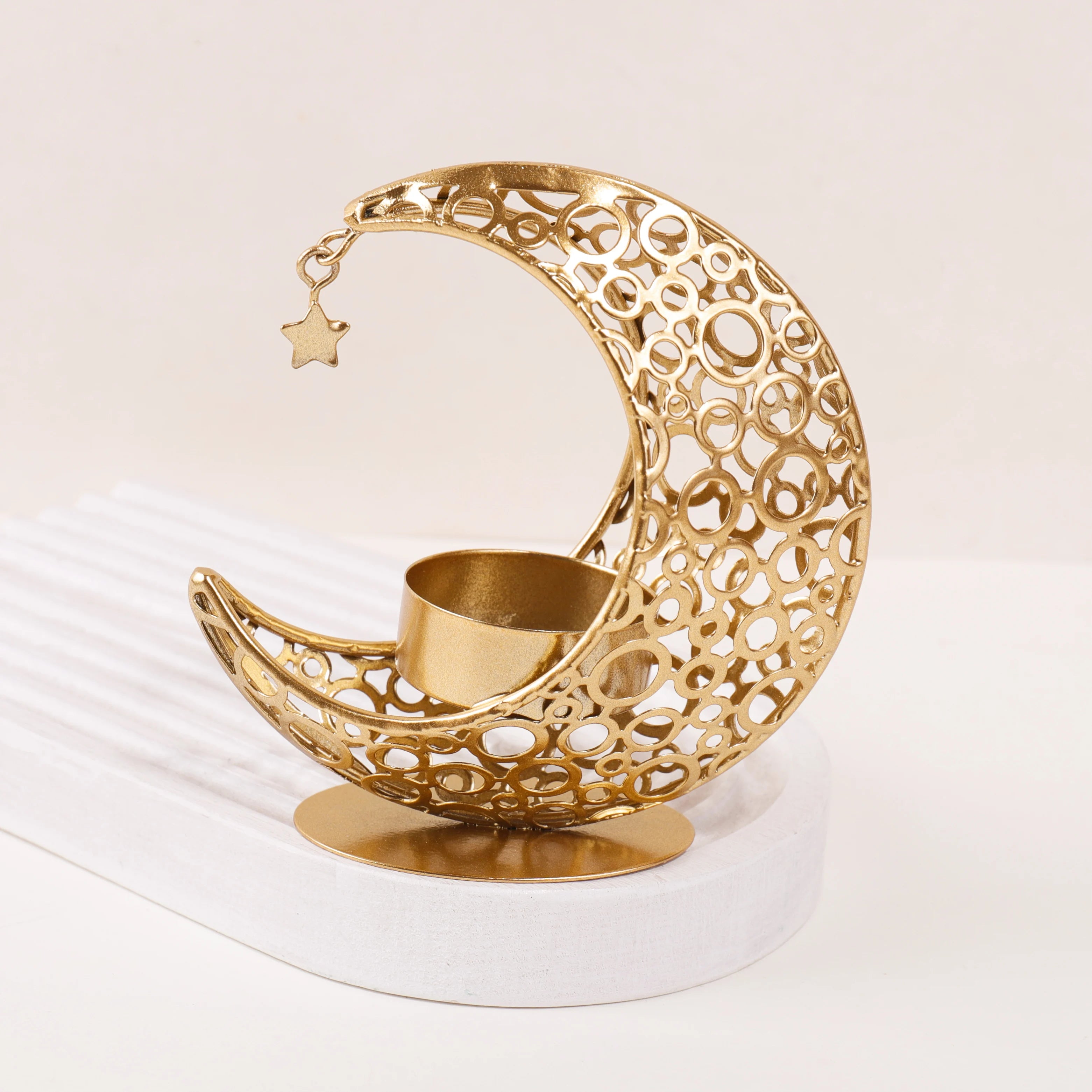 Black & Gold Crescent Moon Candle Holder – 11.2 cm - candletown.net