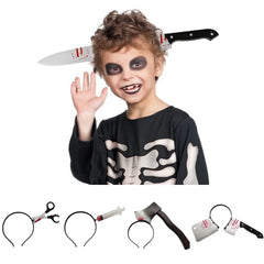 Halloween Horror Headbands – Fake Knife, Axe & Scissors Props for Costume Parties
