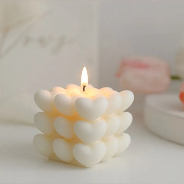Heart Cube Candle – Pastel Soy Wax Sculptural Decor & Gift