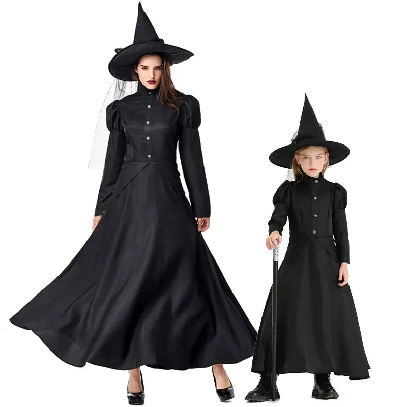 Deluxe Witch Costume Set – Halloween Wizard Dress with Hat for Kids & Adults