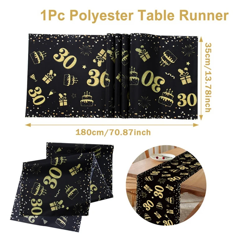 Birthday Table Runner – Gold, Silver & Black - candletown.net