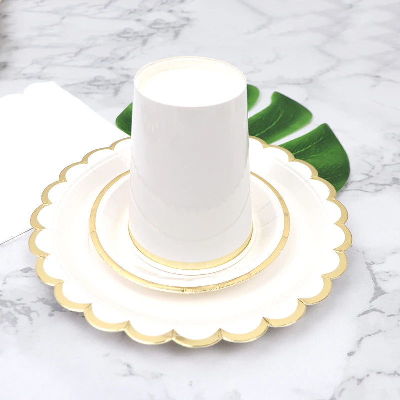 White & Gold Disposable Tableware Set