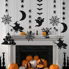 6pcs Halloween Felt Hanging Banner – Witch, Ghost, Bat & Spider Garland Set