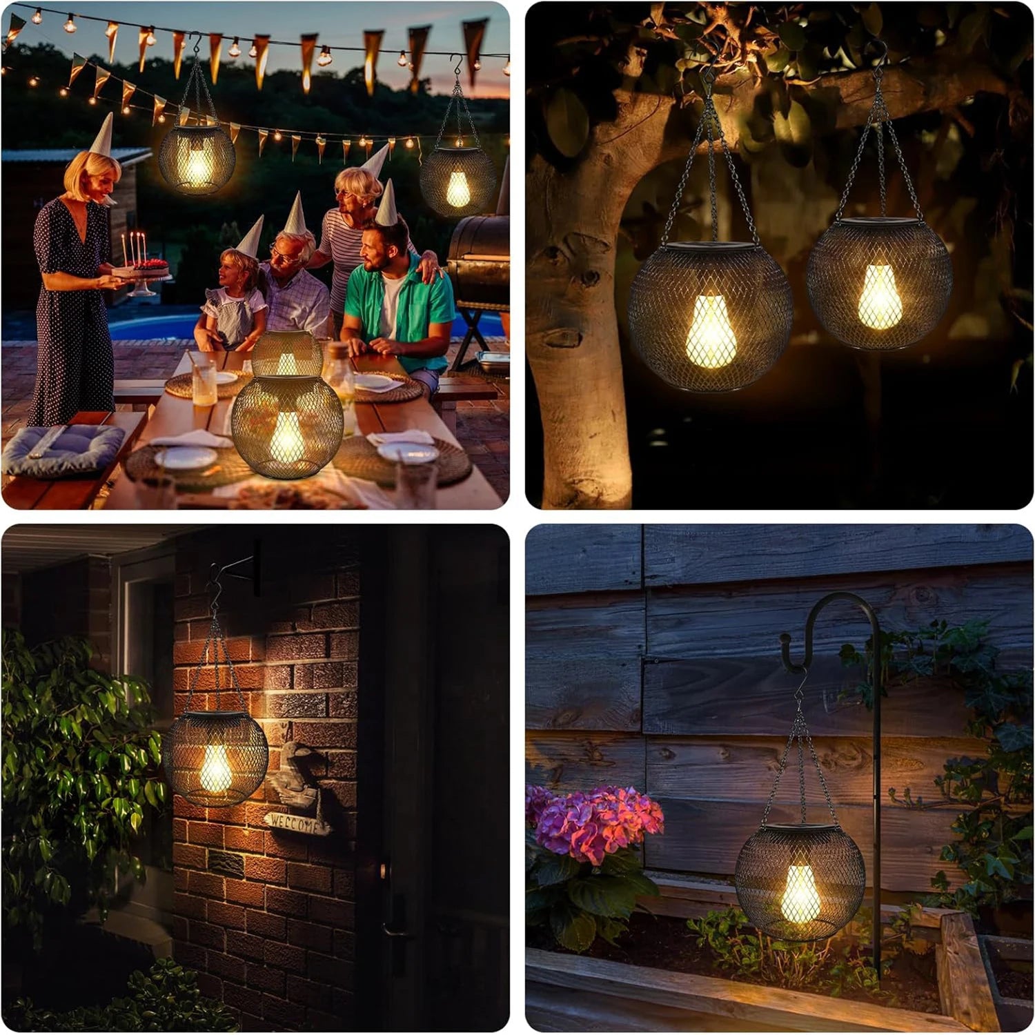 Outdoor Solar Grid Lantern – Waterproof Hanging Lamp