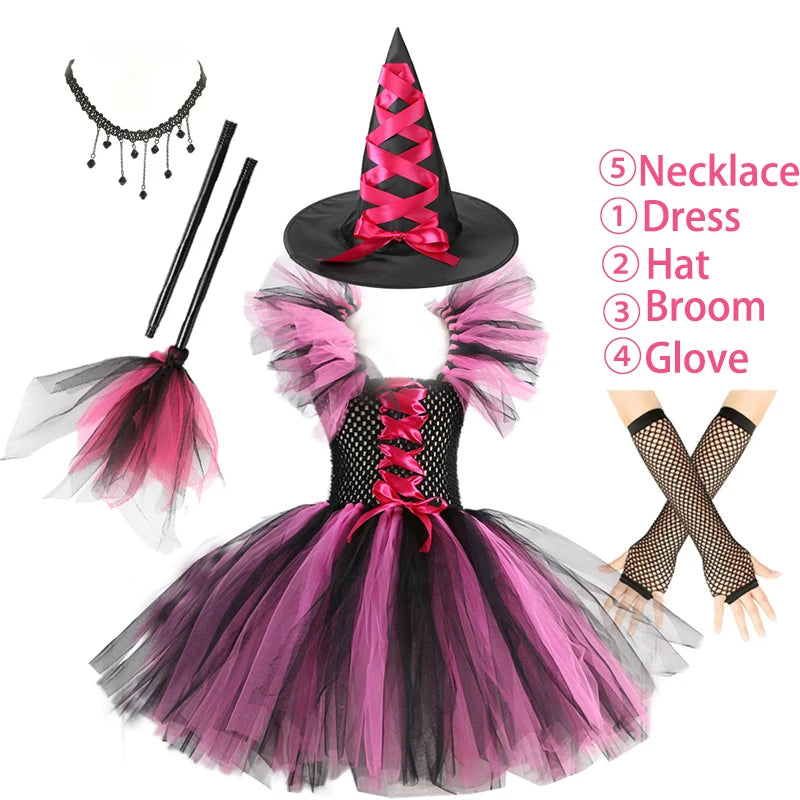 Kids Witch Costume – Hat, Broom & Accessory Options (Multicolor)