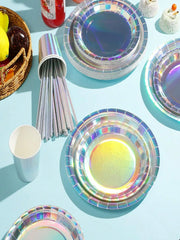 Rainbow Holographic Party Tableware Set