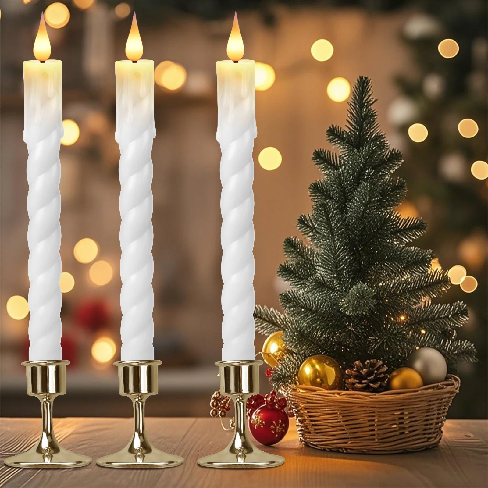 6Pcs Flameless LED Taper Candle Set with Timer and Holders
