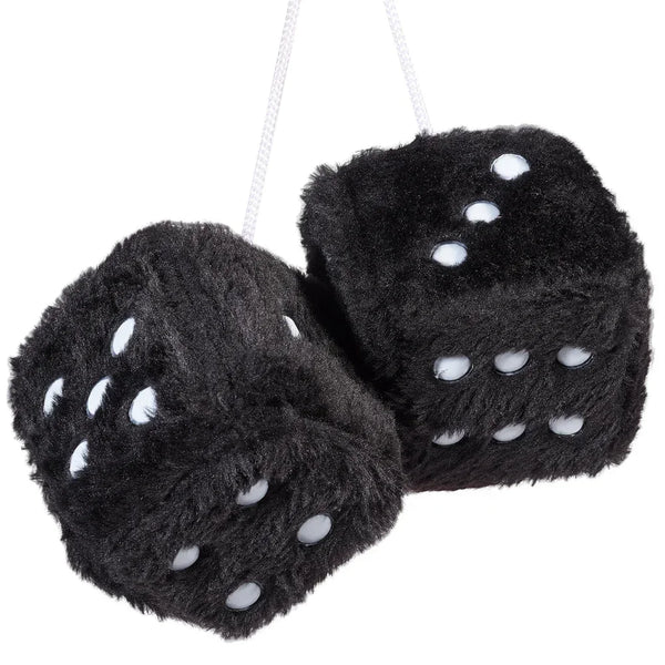 Retro 90s Fuzzy Dice – Plush Hanging Car Mirror Dice