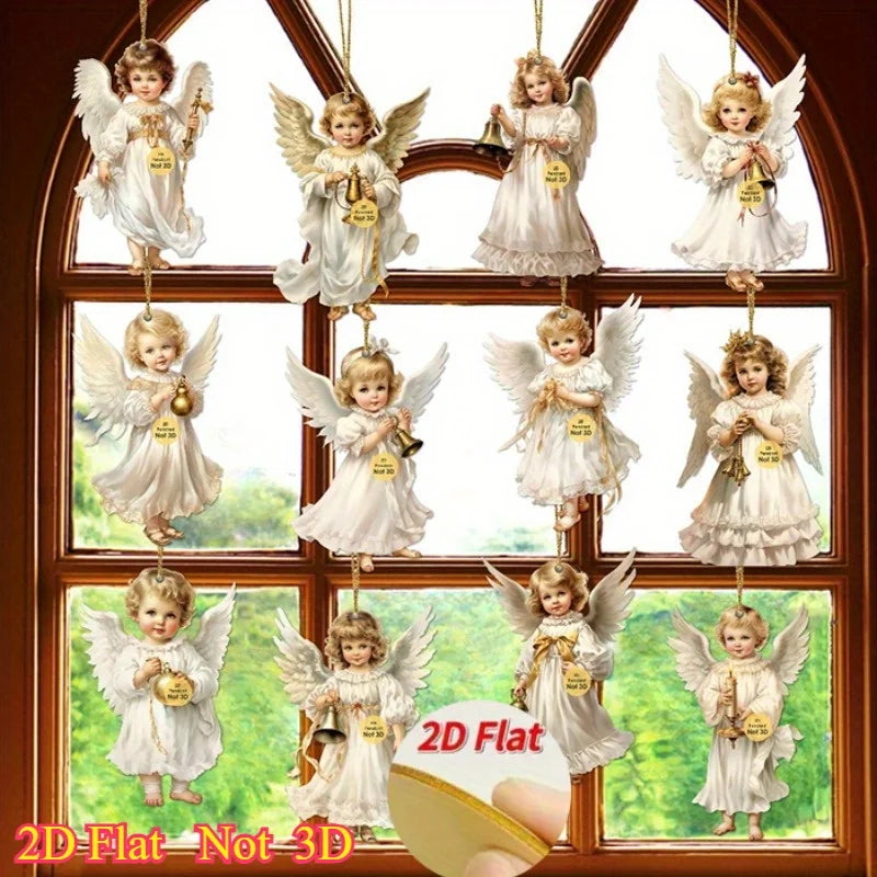 12pcs Vintage Christmas Angel Wooden Pendants