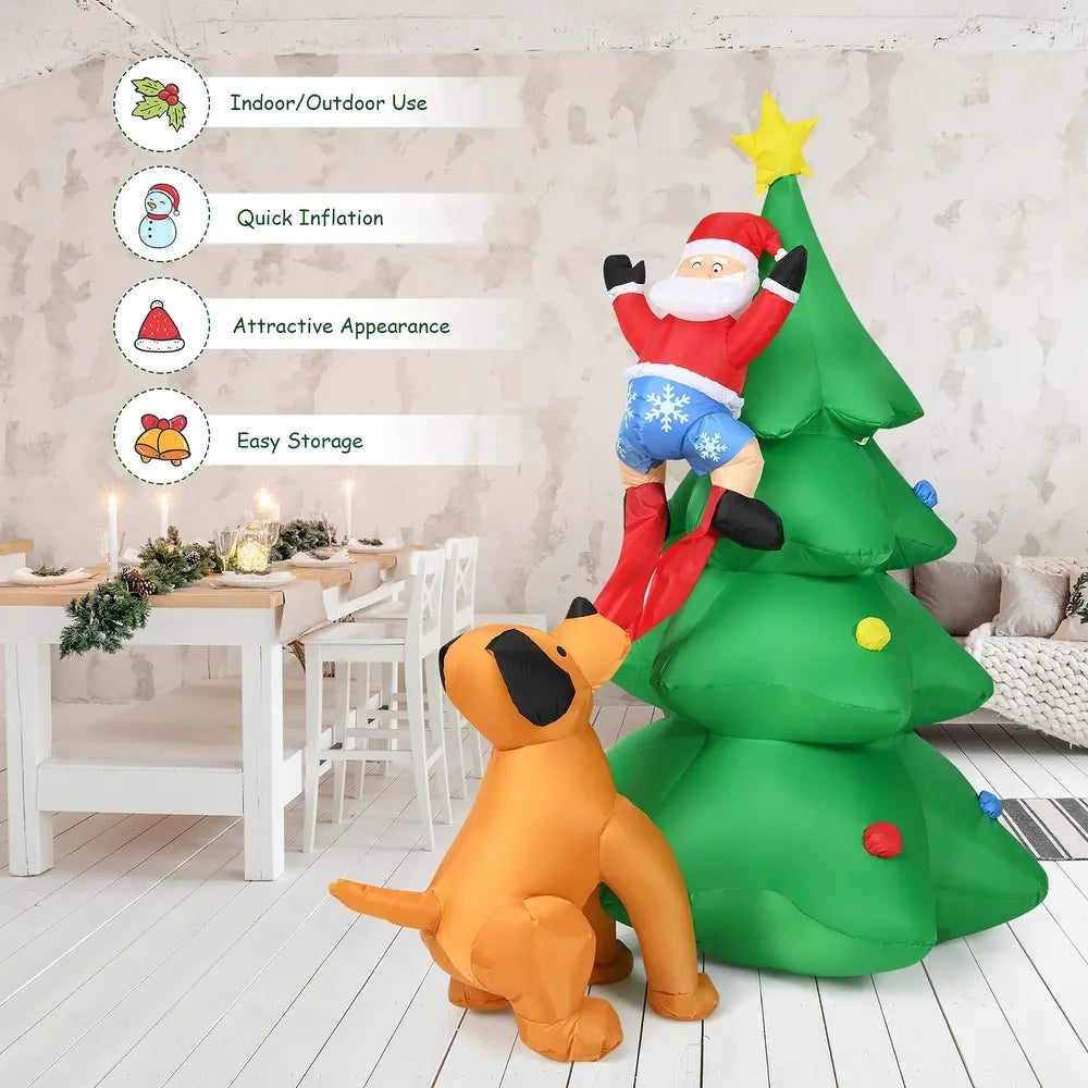1.8m Inflatable Christmas Tree with Santa & Dog - candletown.net