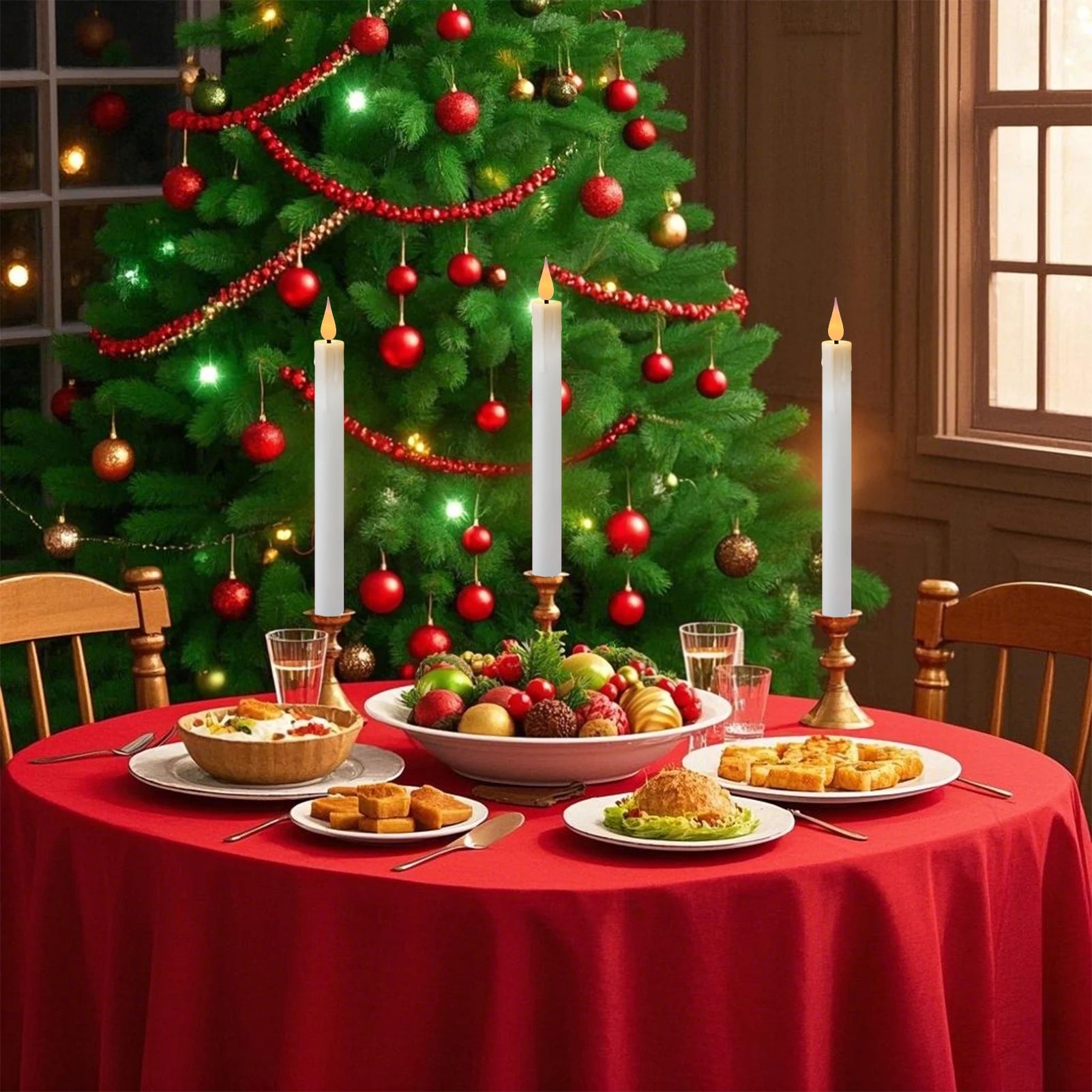 6Pcs Flameless LED Taper Candle Set with Timer and Holders