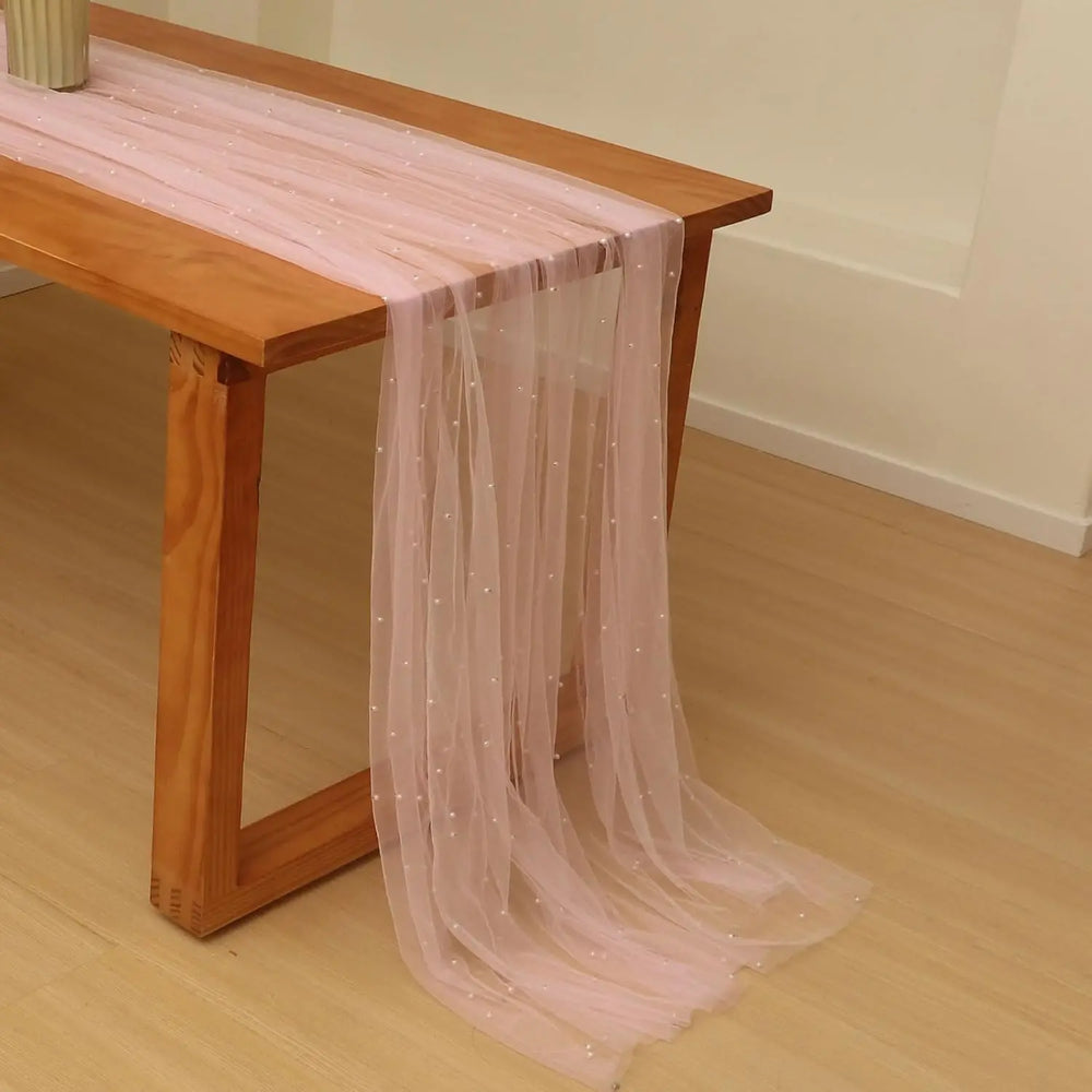 White Pearl Table Runner – Lace Tulle Wedding Decor - candletown.net