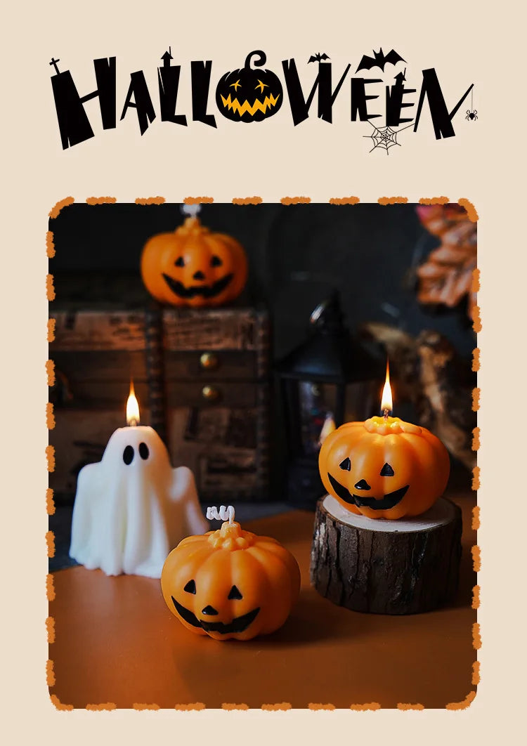 Halloween Kynttiläsarja – Käsintehdyt Tuoksukynttilät (Kallo, Kurpitsa, Hautakivi)