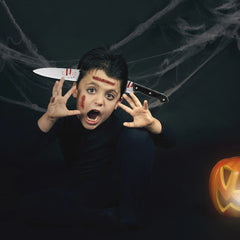 Halloween Horror Headbands – Fake Knife, Axe & Scissors Props for Costume Parties