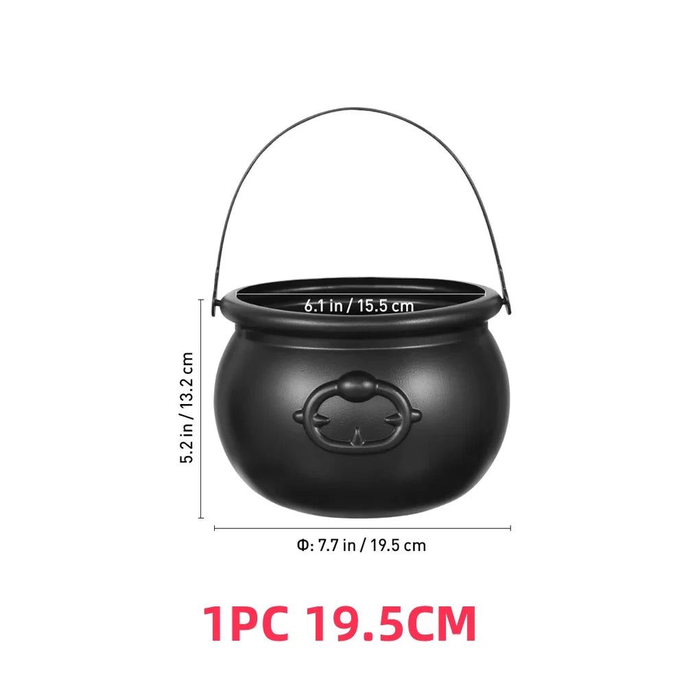 Black Plastic Cauldron Candy Bucket – Halloween Trick or Treat Jar