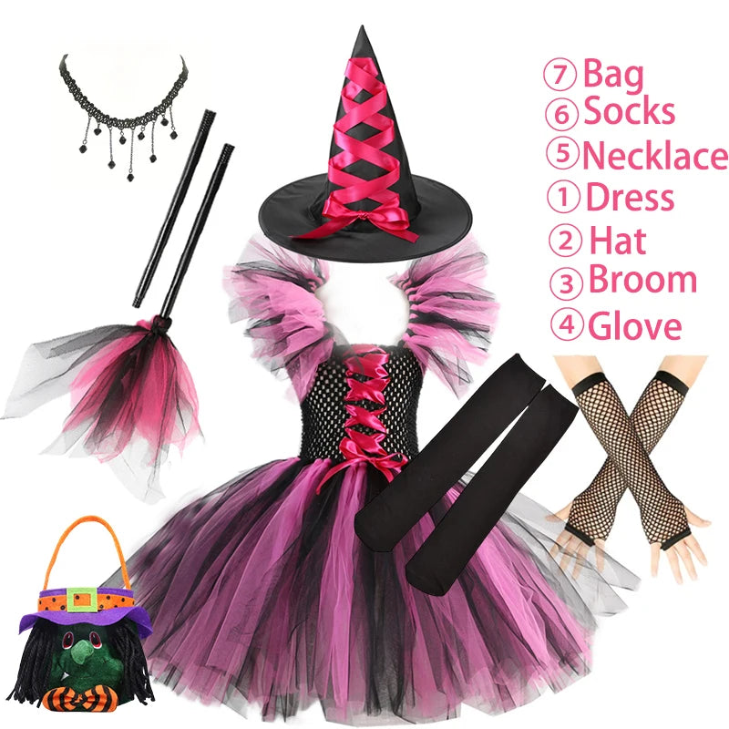 Kids Witch Costume – Hat, Broom & Accessory Options (Multicolor)