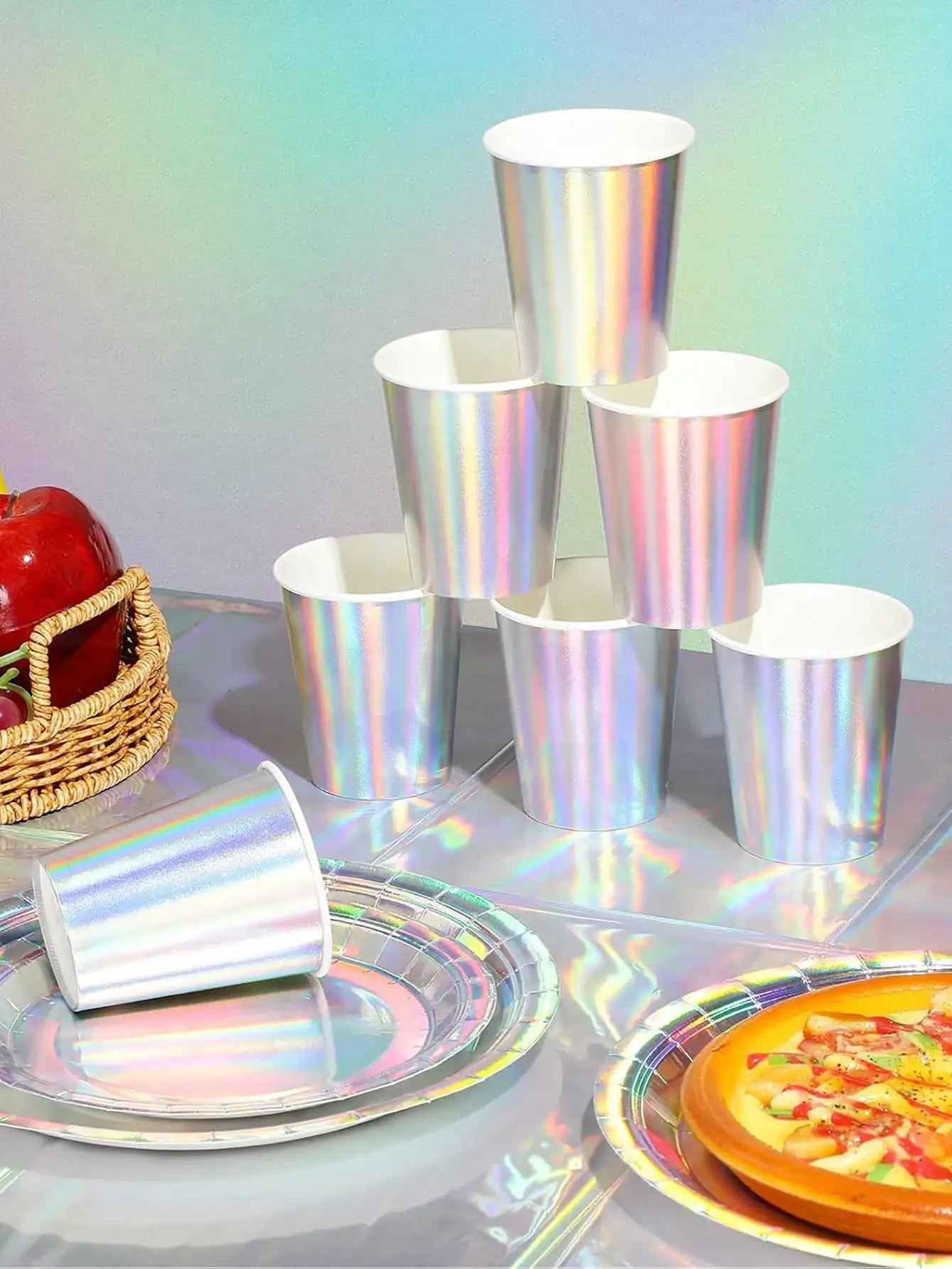 Rainbow Holographic Party Tableware Set