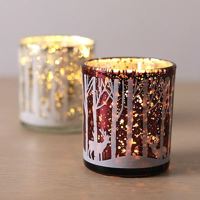 Metallic Twig Tree Glass Candle Holder