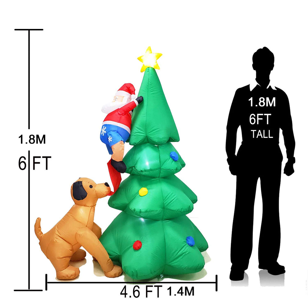 1.8m Inflatable Christmas Tree with Santa & Dog - candletown.net