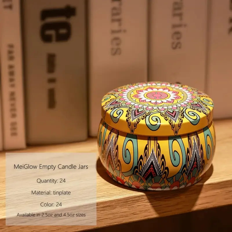 Printed Tin Candle Jars 2.5oz, Lids, Circle Heart or Butterfly